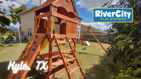 Wooden Playset with Swingset Installed in Kyle, TX by River City Play Systems