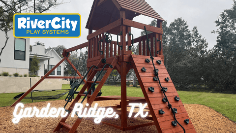 Wooden Playset with Swingset Installed in Garden Ridge, TX by River City Play Systems