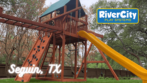 Wooden Playset with Swingset Installed in Seguin, TX by River City Play Systems