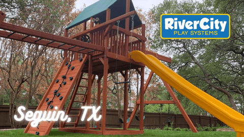 Wooden Playset with Swingset Installed in Seguin, TX by River City Play Systems