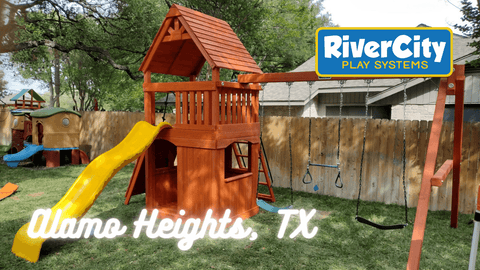 Wooden Playset with Swingset Installed in Alamo Heights, TX by River City Play Systems