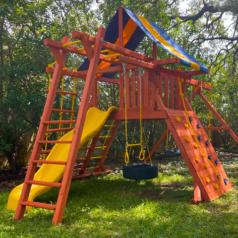 Original Fort playset with monkey bars.