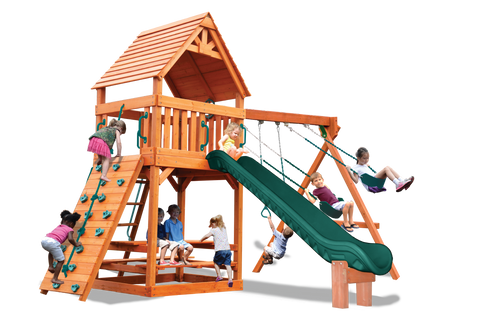 Playground One Original Fort Swing Set with 5.5' Platform and Wood Roof