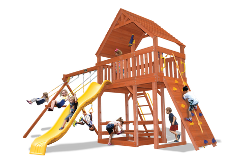 Playground One Original Fort Swing Set with 5' Extra Large Platform and Wood Roof