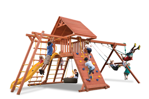 Playground One Original Playcenter Swing Set with 5' Platform, Monkey Bars, and Wood Roof