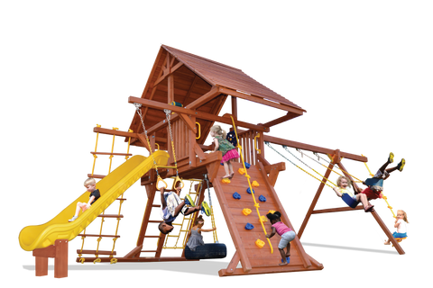 Playground One Premier Playcenter Swing Set with 5.5' Platform and Wood Roof