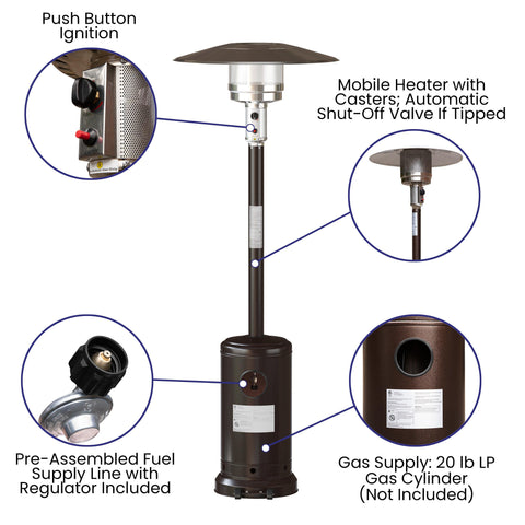 Classic Patio Heater | 40,000 BTU Propane Heater with Wheels | 7.5 Feet Tall - River City Play Systems